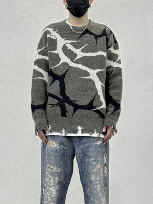 Ripped sweater – Grey, on model front | XoKool