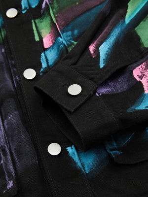 Bemalte Jeansjacke – Schwarz, Ärmelbündchen Nahaufnahme | XoKool