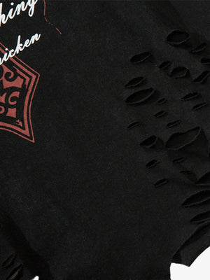 Distressed Ripped Graphic Cross Print Vest - thumbnail 12