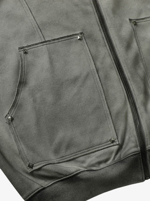 Street Washed Distressed Stitching Rivet Hooded Jacket - thumbnail 7