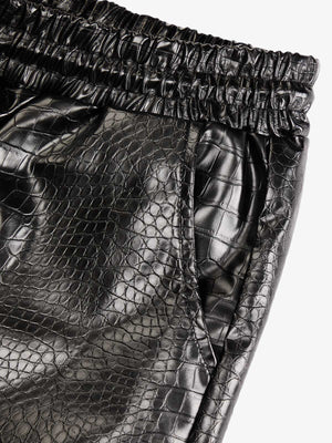 Letter Embroidered Leather Shorts - thumbnail 4