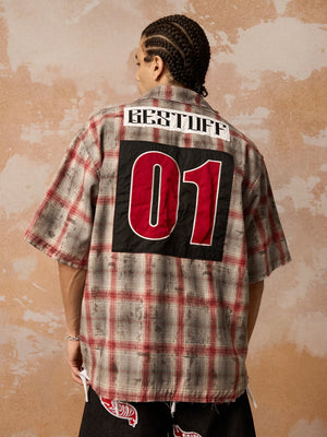 Distressed Patch Plaid Short-Sleeve Shirt - thumbnail 5