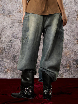 Drawstring Elastic Waist Barrel Jeans – on model, side close | XoKool