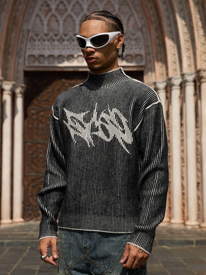Graffiti jacquard sweater – on model, front | XoKool