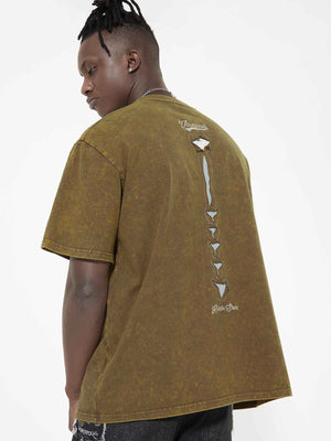 Washed Skelett Brustkorb T-Shirt mit Wirbelsäule am Rücken – am Model, Rückansicht | XoKool