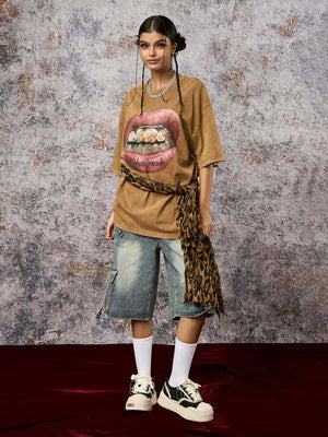 Denim cargo shorts – on model, full body | XoKool