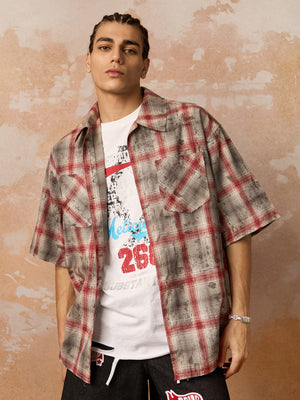 Distressed Patch Plaid Short-Sleeve Shirt - thumbnail 3