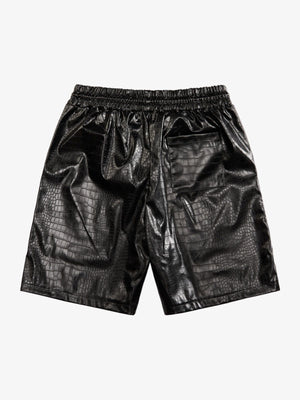 Letter Embroidered Leather Shorts - thumbnail 2