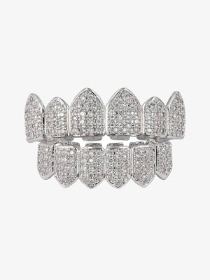 Vampire fang grillz – Silver, set close-up front view | XoKool