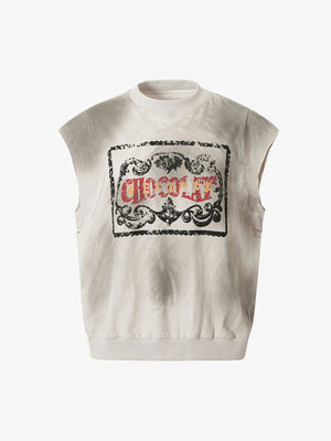 Vintage Washed Graphic Distressed Vest - thumbnail 1