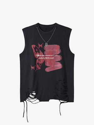 Asymmetric Distressed Graffiti Chain Vest - thumbnail 1