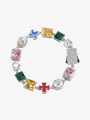 Mehrfarbiges Steinarmband mit Emaille-Kreuzgliedern – Flat Lay, ganzes Armband | XoKool
