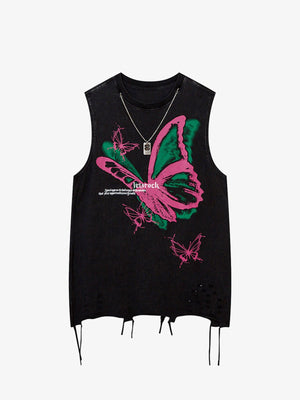 Raw Edge Butterfly Print Vest - thumbnail 1