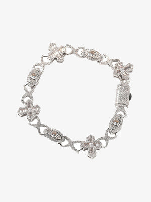 Iced Evil Eye and Cross Link Bracelet – Flat lay, full bracelet | XoKool