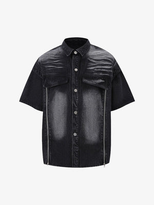 Distressed Washed Workwear Denim Shirt And Jorts Set - thumbnail 13