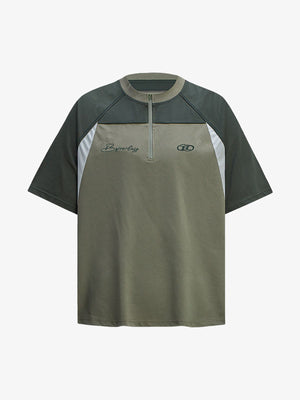 Quick-Dry Contrast Color Quarter Zip Up T-shirt - thumbnail 1