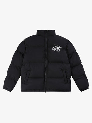 Pufferjacke mit Letter-Print – Schwarz, Vorderseite | XoKool