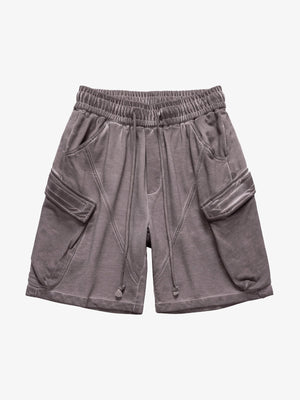 Short cargo en molleton délavé avec cordon de serrage – Mauve délavé, vue de face | XoKool