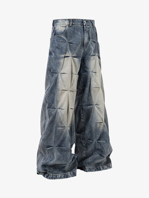 Super Baggy Stacked Jeans with Pleat Tucks – Blue, front flat | XoKool