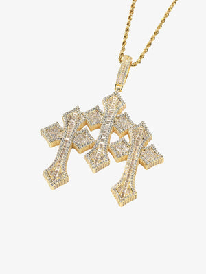 Collar con colgante de triple cruz iced out – dorado, vista frontal | XoKool