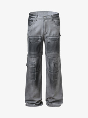Graue Cargo Jeans im Spray-Dye-Look – Vorderseite flach | XoKool