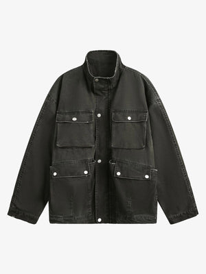 Retro Washed Distressed Multi-Pocket Work Jacket - thumbnail 1