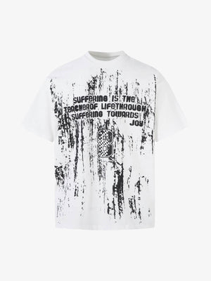 Schwarz-weißes Grunge Graphic T-Shirt mit Rückenprint – Weiß, Vorderseite | XoKool