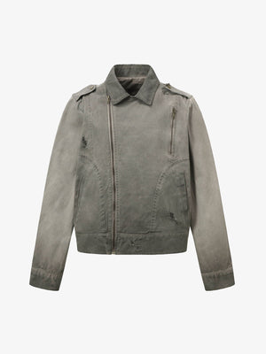 Distressed Irregular Zip Up Denim Jacket - thumbnail 1