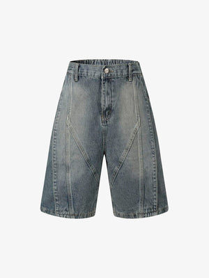 Washed Distressed Deconstructed Split Denim Shorts - thumbnail 1