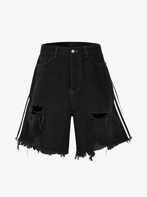 Retro Whisker Raw Edge Denim Shorts - thumbnail 1