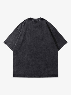 Acid Wash T-Shirt mit Spiked Ski Mask – Washed Black, Rückseite | XoKool