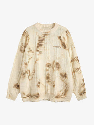 Suéter de punto trenzado desgastado con efecto tie dye – Beige, vista frontal | XoKool