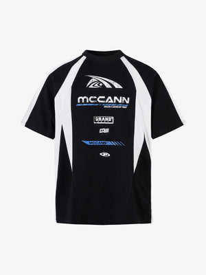 Colorblock Racing Graphic T-Shirt in Schwarz – Vorderseite flach | XoKool