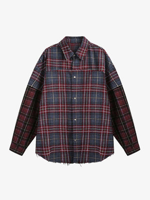 Retro Faux Two-Piece Plaid Shirt - thumbnail 1