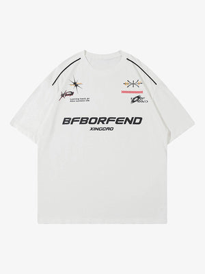Racing Graphic Tee with Contrast Piping – White, front view | XoKool