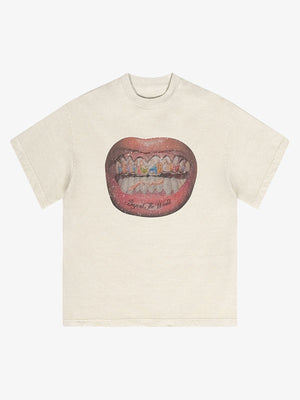 Grillz Lips Hip Hop Graphic T-Shirt – Creme, Vorderansicht | XoKool