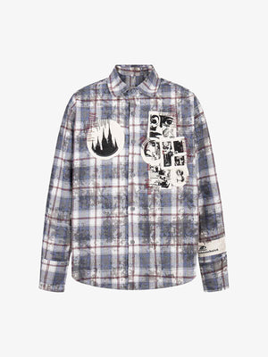 Retro Cleanfit Patch Embroidered Plaid Shirt - thumbnail 1