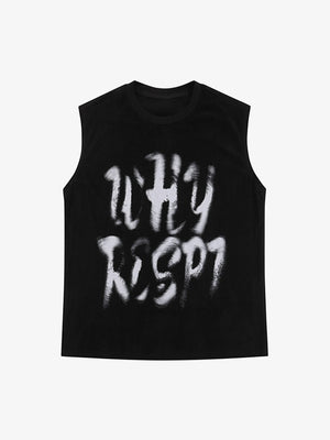 Brush Stroke Letter Graphic Tank Top, Cream or Black – Black, front view | XoKool