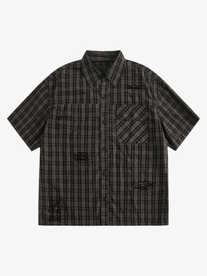 Distressed Plaid Short-Sleeve Shirt - thumbnail 1