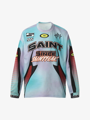 Camiseta de manga larga estilo jersey de motocross con degradado – Azul, frente plano | XoKool