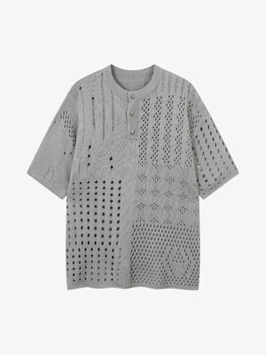 Openwork Knit Short-Sleeve Sweater - thumbnail 1