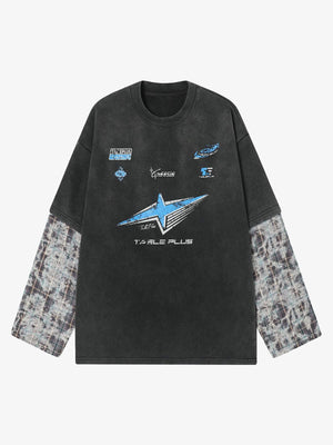 Washed Racing Longsleeve mit Karo-Ärmeln – Vorderansicht | XoKool