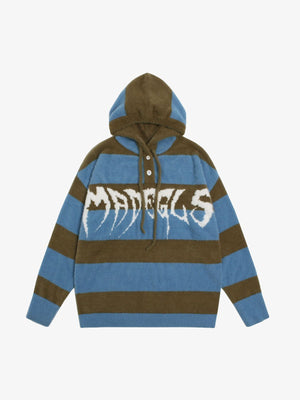 Hooded Striped Knit Sweater - thumbnail 1