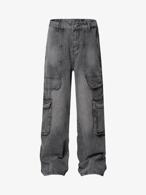 Grey Washed Cargo Jeans – Grey, front view | XoKool