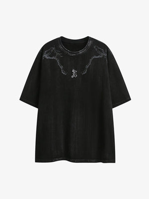 Distressed Embroidered Letter T-Shirt - thumbnail 1