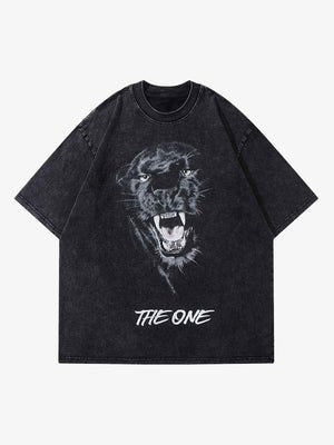 Roaring Panther T-Shirt in Washed Black – Washed Black, Vorderansicht | XoKool