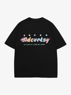 Shooting Star Graphic T-Shirt mit Puff-Print-Schriftzug – Schwarz, Vorderansicht | XoKool