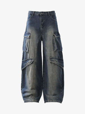 Jeans barrel cargo estilo workwear en lavado oscuro – frente | XoKool