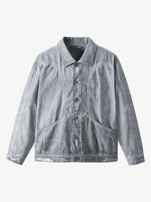 Retro Structured Dirty Wash Heavy Lapel Work Jacket - thumbnail 1