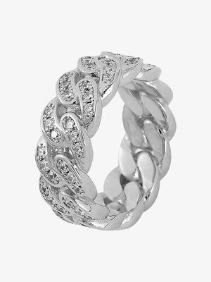 Anillo de eslabones cubanos con cristales – plateado, vista del producto | XoKool
